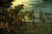 Jan Brueghel A Busy River Scene with Dutch Vessels and a Ferry France oil painting artist